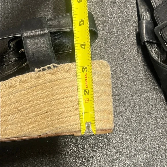 Celine Black Leather Espadrille Wedge Slingbacks - Picture 6 of 7